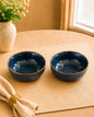Rustic Blue Ribbed Ceramic Bowl 7”- set of 2