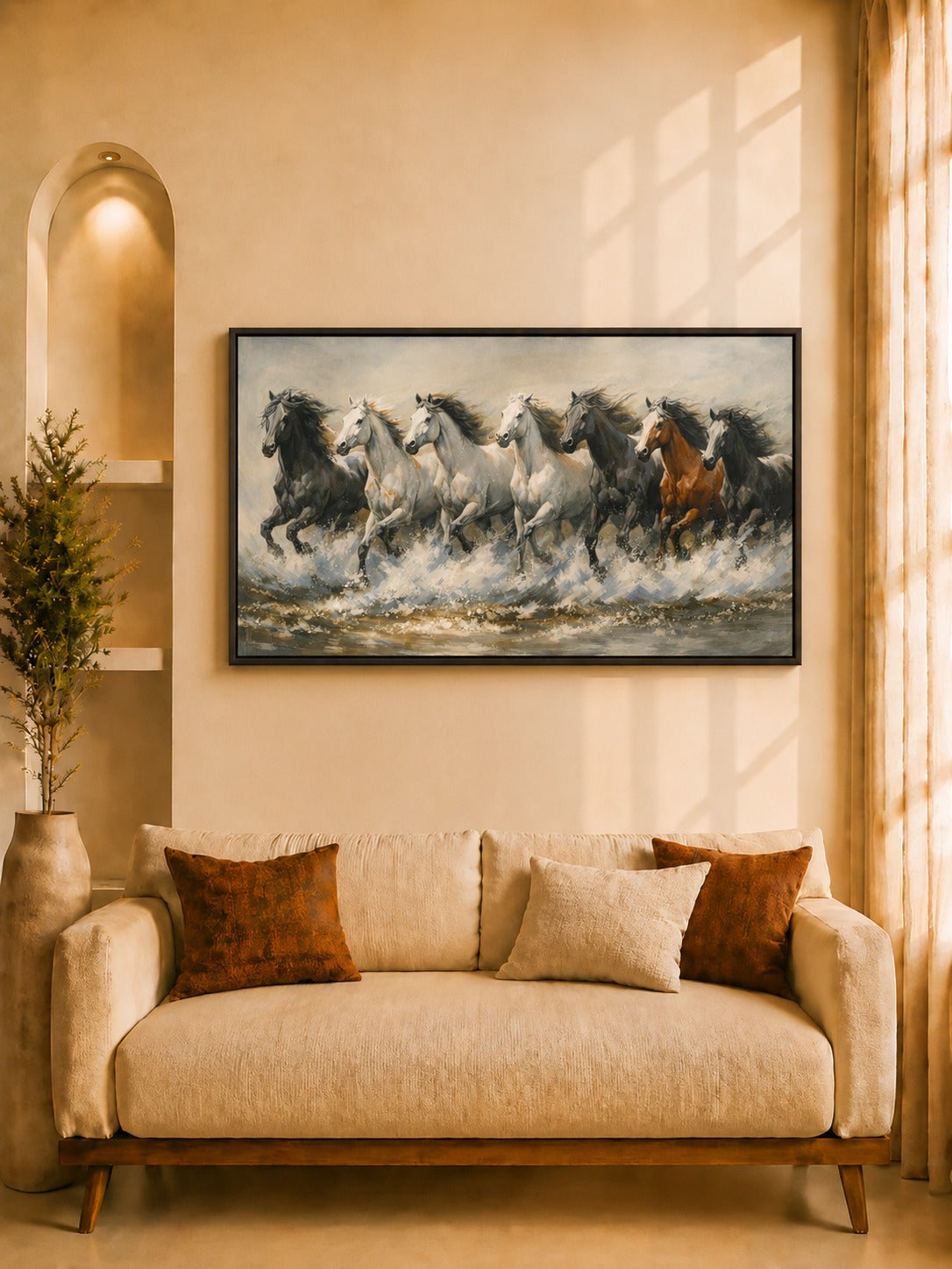 7 Horses on a Museum quality Canvas on a floater Frame