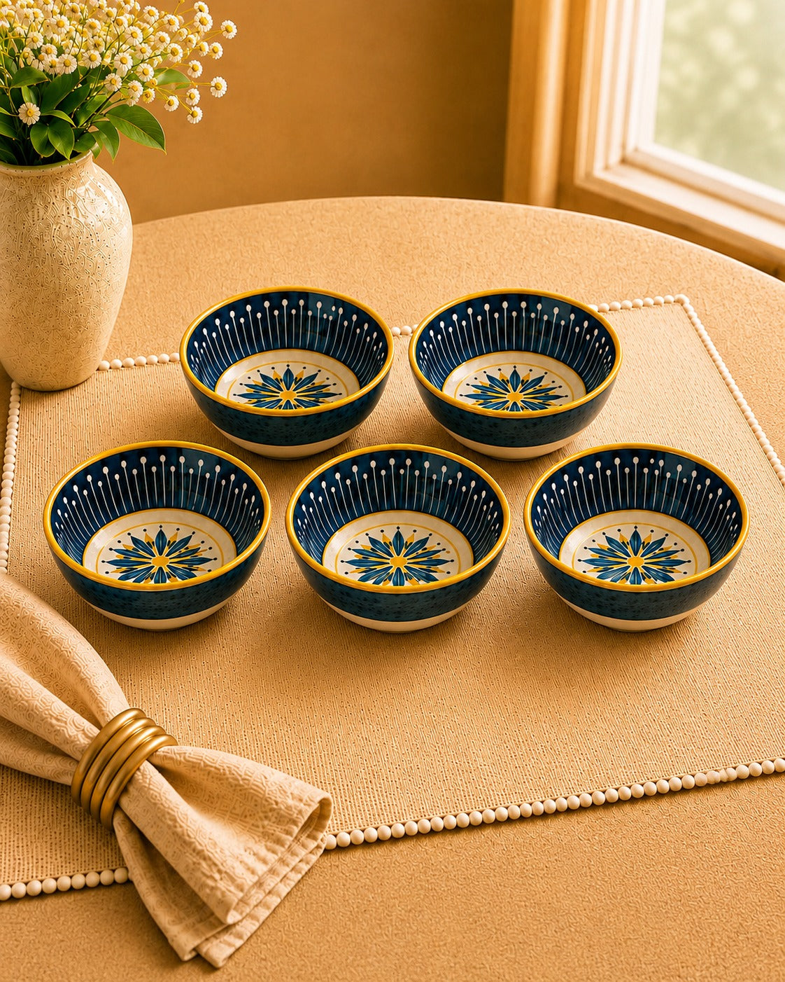 Whispers of Mandala Collection- Blue and Yellow Bowl Set of 6