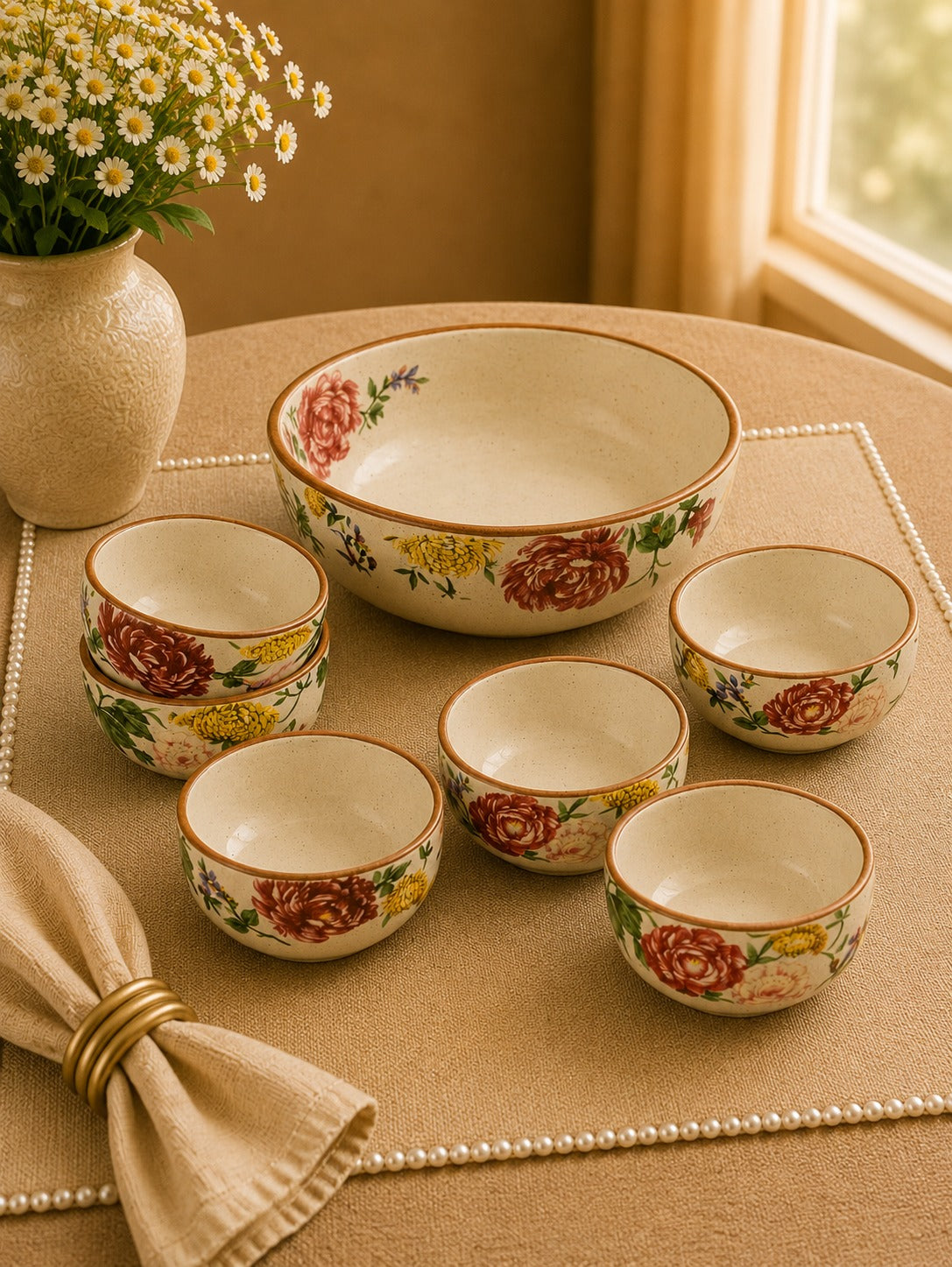 Bagh Collection- Floral   Soup Bowls set of 6, and One large Serving Bowl