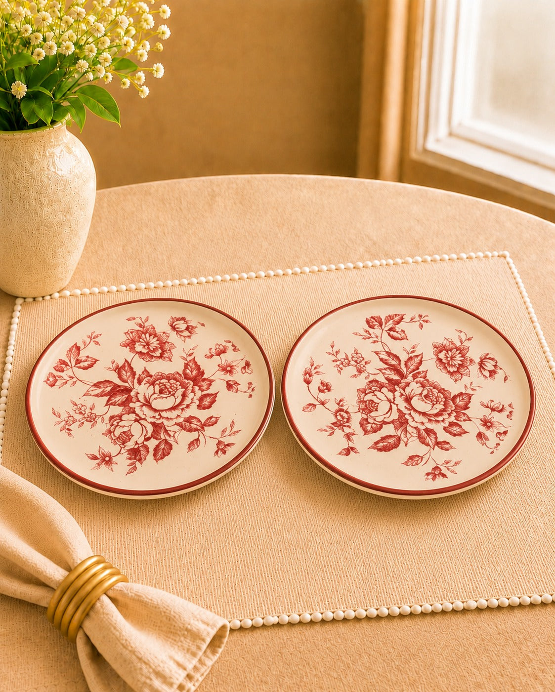 Bloom & Grace Collection - Dinner Plates - set of 2 Red Floral