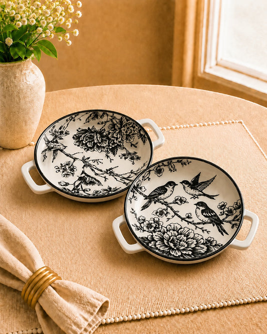 Bloom & Grace Collection - Matte Black Floral Platter set of 2