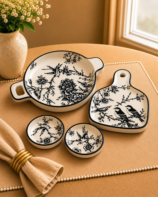 Bloom & Grace Collection - Matte Black Floral Platter set of 4
